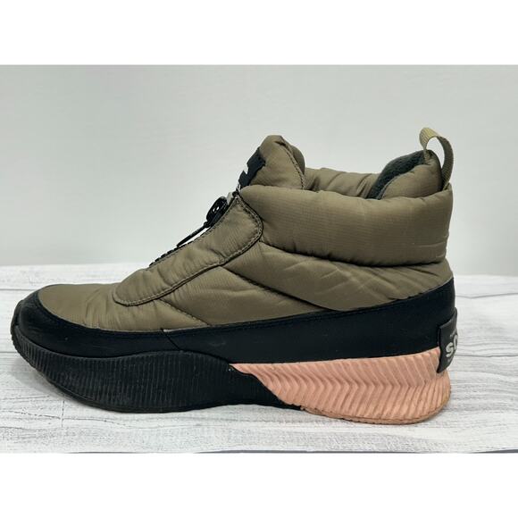 Sorel Womens Green Out N About III Puffy Zip Waterproof Faux Fur Snow Boots Sz 9 - Picture 6 of 11